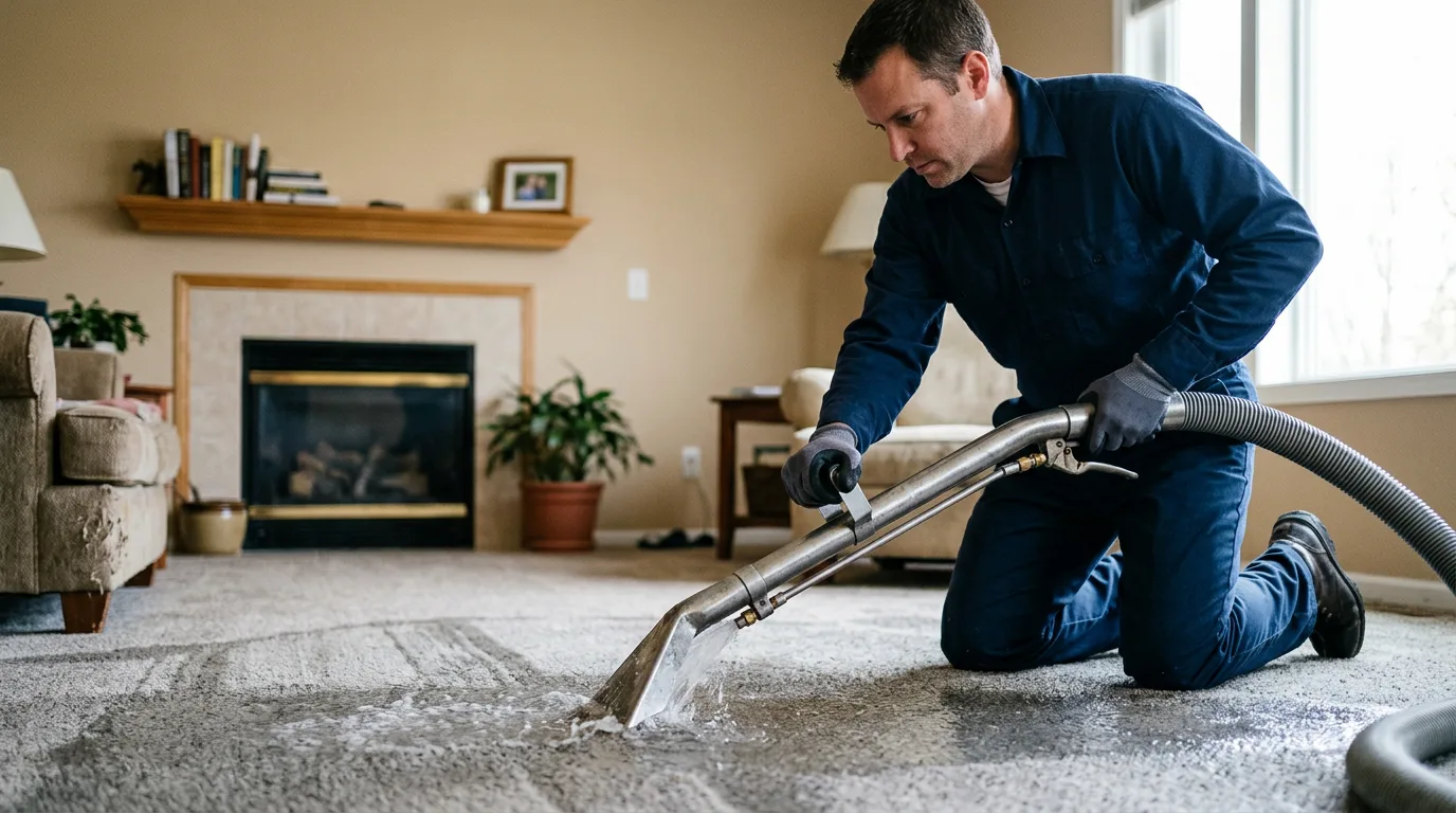 Water damage restoration technician working near Kelso, MO